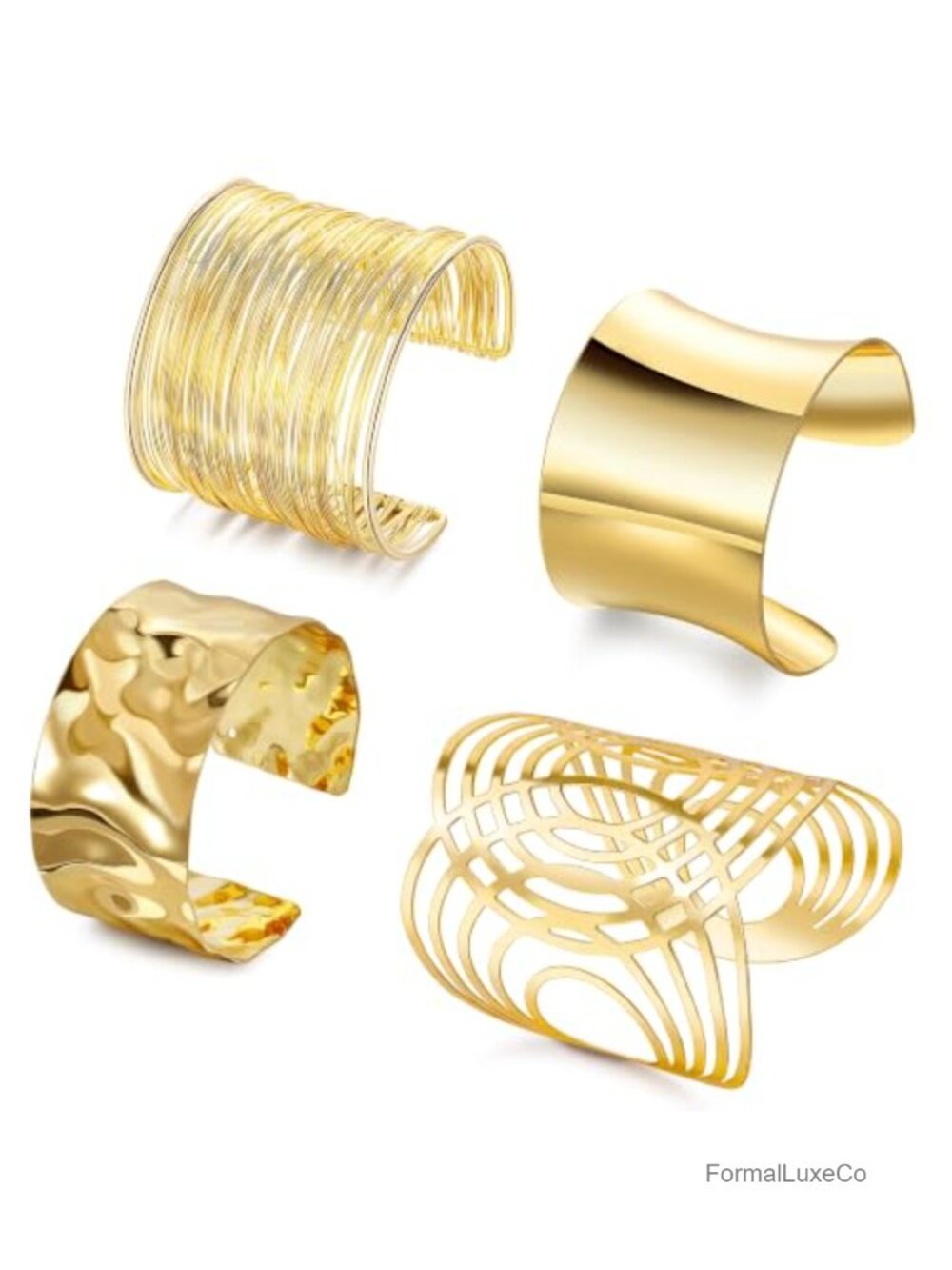4PCS Chunky Cuff Bracelets Set Open Wide Bangle Irregular Minimalist Statement